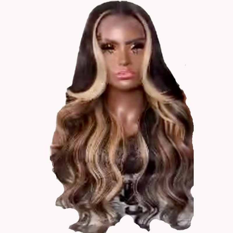 Brown/Blonde Highlighted Skunk Strip HD Frontal Wig