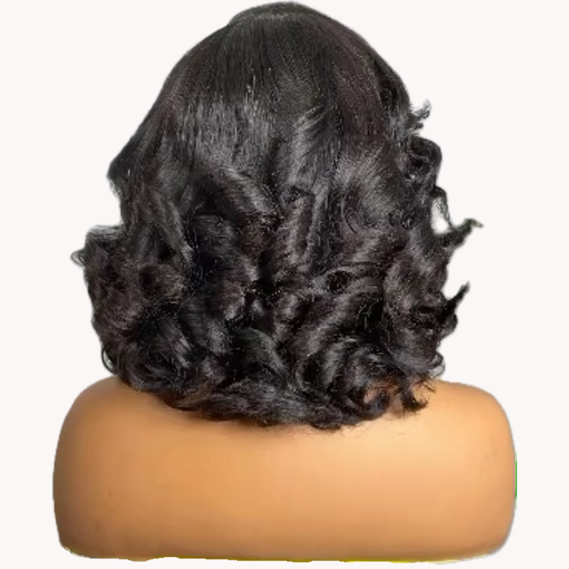 Glueless Closure Short Natural Curly Black HD Lace Front Wig