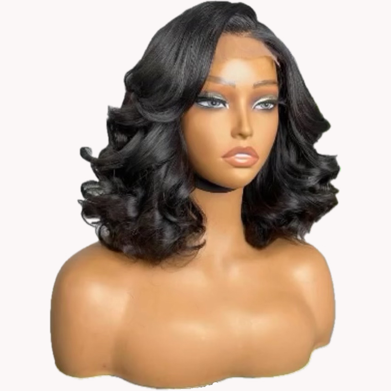 Glueless Closure Short Natural Curly Black HD Lace Front Wig