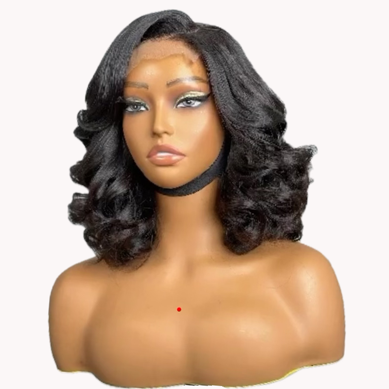 Glueless Closure Short Natural Curly Black HD Lace Front Wig