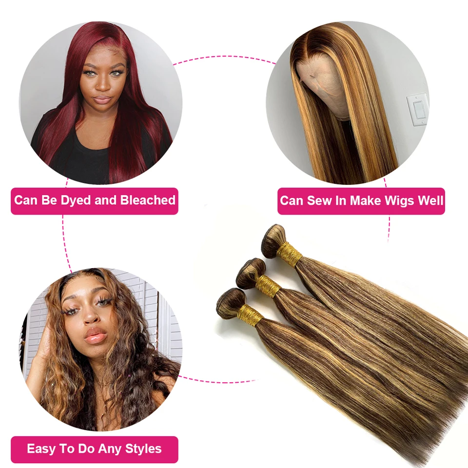 Brazilian Human Hair Bundles Extensions Honey Blonde P4/27 Straight Natural Hair Bundles with Smooth Texture Bundles Extensions - Image 5