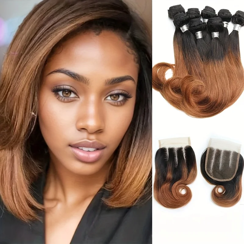 Human Hair Bundles 8Pcs Bundles With Closure 10A Unprocessed Body Wave Virgin Short Bob Hair Bundle with 4x4 lace Closure - Image 3