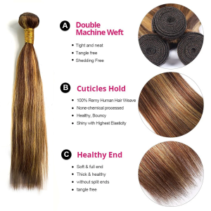 Brazilian Human Hair Bundles Extensions Honey Blonde P4/27 Straight Natural Hair Bundles with Smooth Texture Bundles Extensions