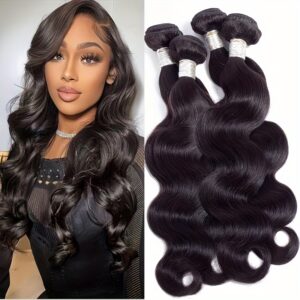 4 Bundles 12A Grade Body Wave Bundles Human Hair Unprocessed 100% Brazilian Virgin Human Hair Body Wave Human Hair Bundles Hair Weft For Women Weave Bundles Wet And Wavy Natural Color Deals Real Human Hair Extensions