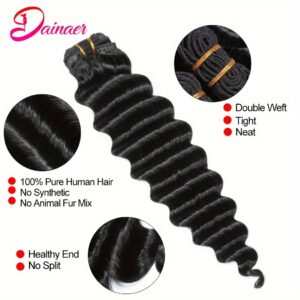 4Pcs Human Hair Deep Wave Bundles 100% Unprocessed Brazilian Virgin Hair Extensions For Women Natural Black 12A Deep Wave Human Hair Bundles