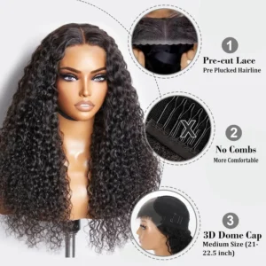 Deep Curly Wear and Go Glueless Wigs Lace Front Wigs Human Hair for Women Transparent 4×4 Glueless Lace Closure Wigs Curly Hair