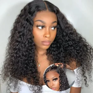 Deep Curly Wear and Go Glueless Wigs Lace Front Wigs Human Hair for Women Transparent 4×4 Glueless Lace Closure Wigs Curly Hair