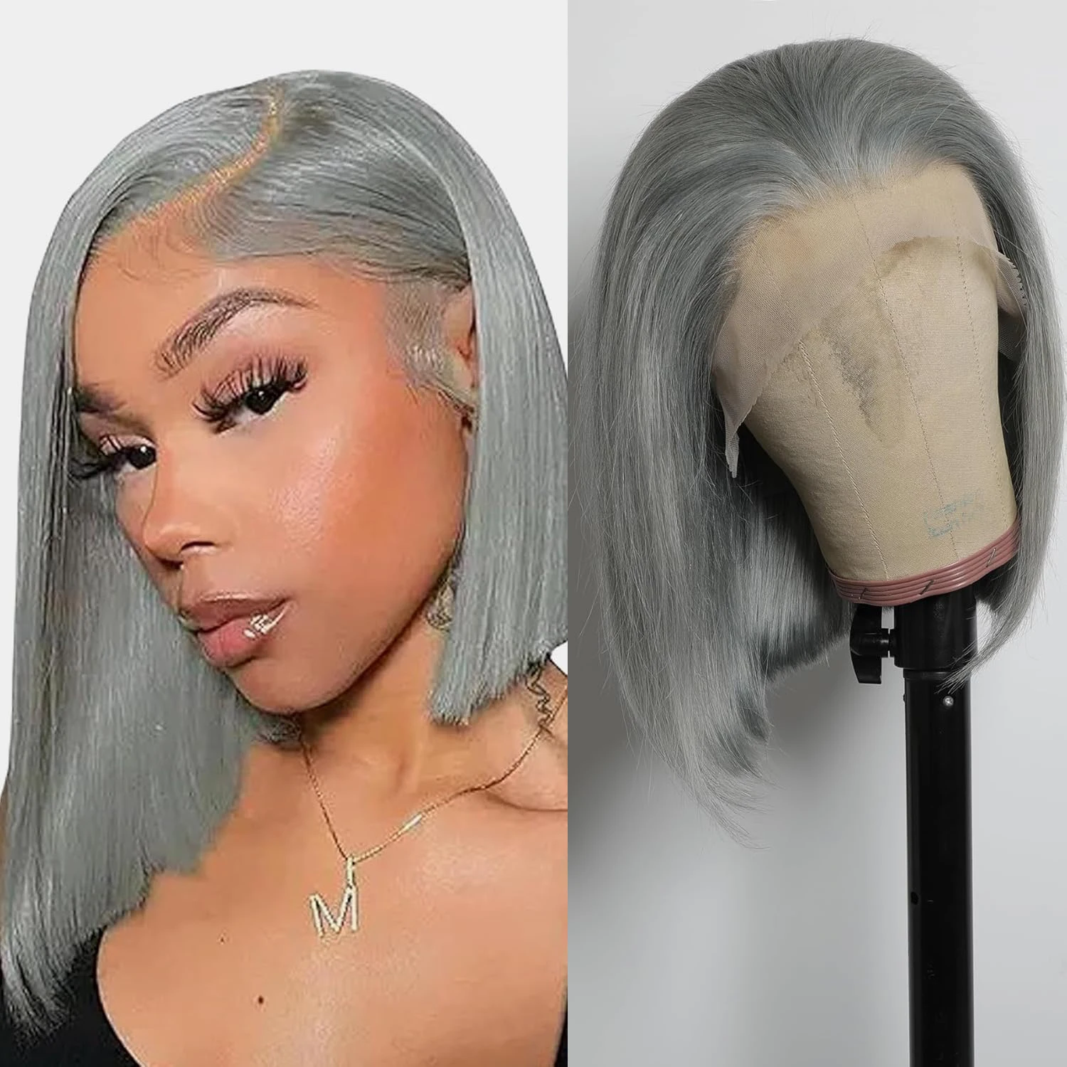 Human Hair Wig Grey Bob Wigs 200% 13x4 HD Transparent Ginger Orange Lace Front Bob Blunt Cut Straight Colored Wigs Pre Plucked - Image 3