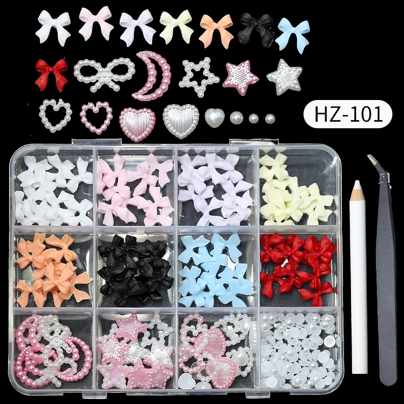 Wholesale 12 Grid 3d Set Bow Knot Nail Decoration Flatback Pearl Beads Flower Resin Nail Art Charms With Tweezer Pickup Pencil - Image 8