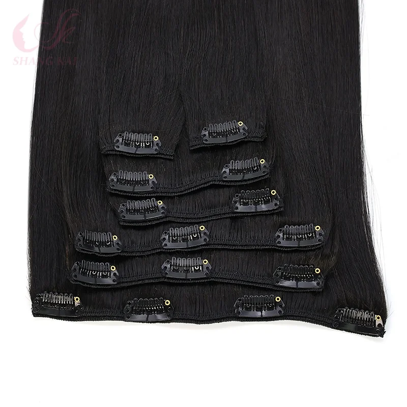 High Quality Customized Colors Wholesale Machine Weft Hair Extension Seamless Clip in Russian Real Human Hair Extensions