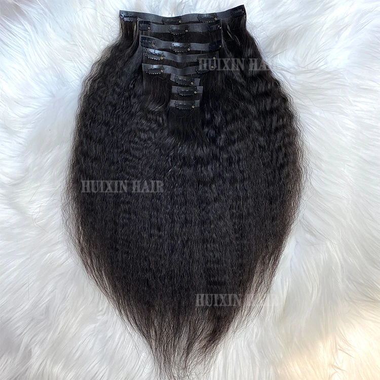 12A Grade Brazilian Indian Mongolian 100% Raw Virgin Human Hair Natural Black Kinky Straight Color PU Clip in Hair Extension - Image 3