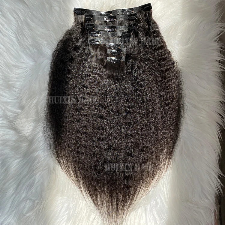 12A Grade Brazilian Indian Mongolian 100% Raw Virgin Human Hair Natural Black Kinky Straight Color PU Clip in Hair Extension - Image 7