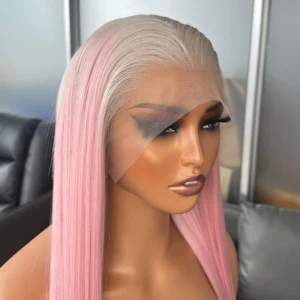 Long Silky Straight Ombre Pink Color Wigs Futura Fiber Hair 13×4 Synthetic Lace Front Wigs for Black Women