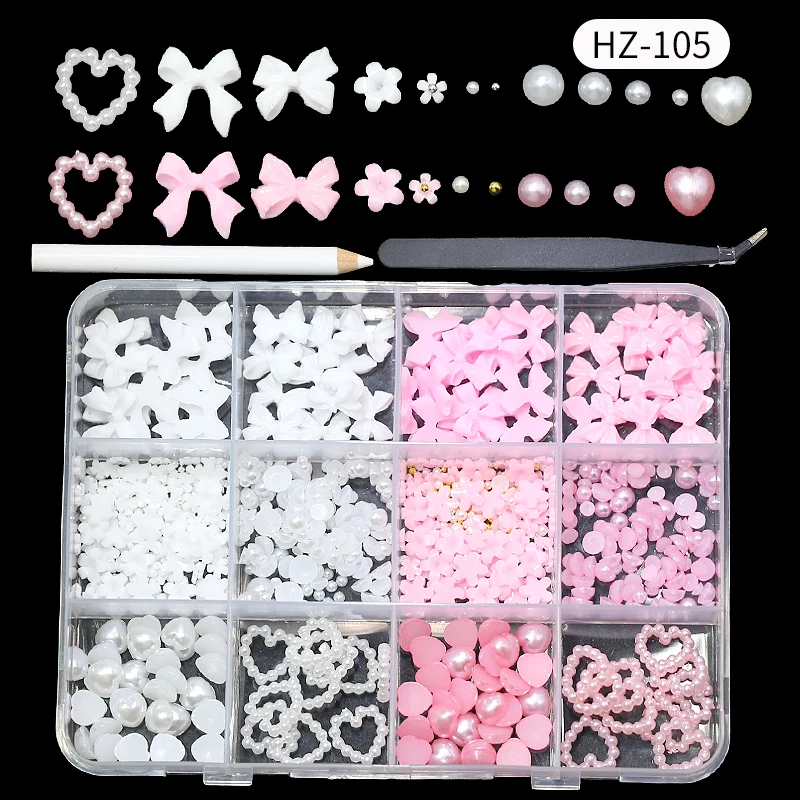 Wholesale 12 Grid 3d Set Bow Knot Nail Decoration Flatback Pearl Beads Flower Resin Nail Art Charms With Tweezer Pickup Pencil - Image 12