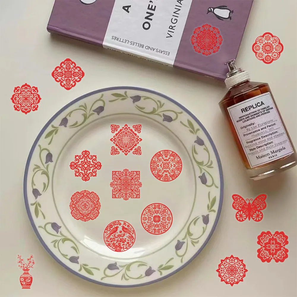 50 Pcs/Bag Die Cut Transparent PET Sticker Lunar New Year Window Decoration Clear Waterproof Labels with Silicone Adhesive - Image 2