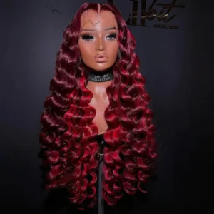 Custom Pink Long 13×4 Ombre Highlights Lace Front Wigs for Women Loose Wave Straight Wig Wholesale Glueless Cuticle Aligned Wig