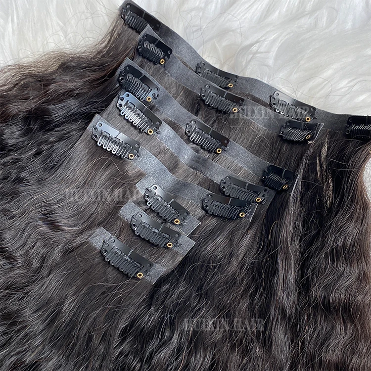 12A Grade Brazilian Indian Mongolian 100% Raw Virgin Human Hair Natural Black Kinky Straight Color PU Clip in Hair Extension - Image 2