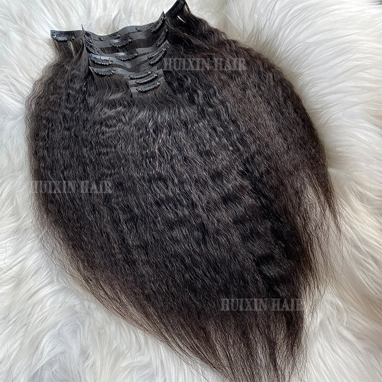12A Grade Brazilian Indian Mongolian 100% Raw Virgin Human Hair Natural Black Kinky Straight Color PU Clip in Hair Extension - Image 4