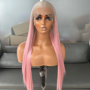 Long Silky Straight Ombre Pink Color Wigs Futura Fiber Hair 13×4 Synthetic Lace Front Wigs for Black Women