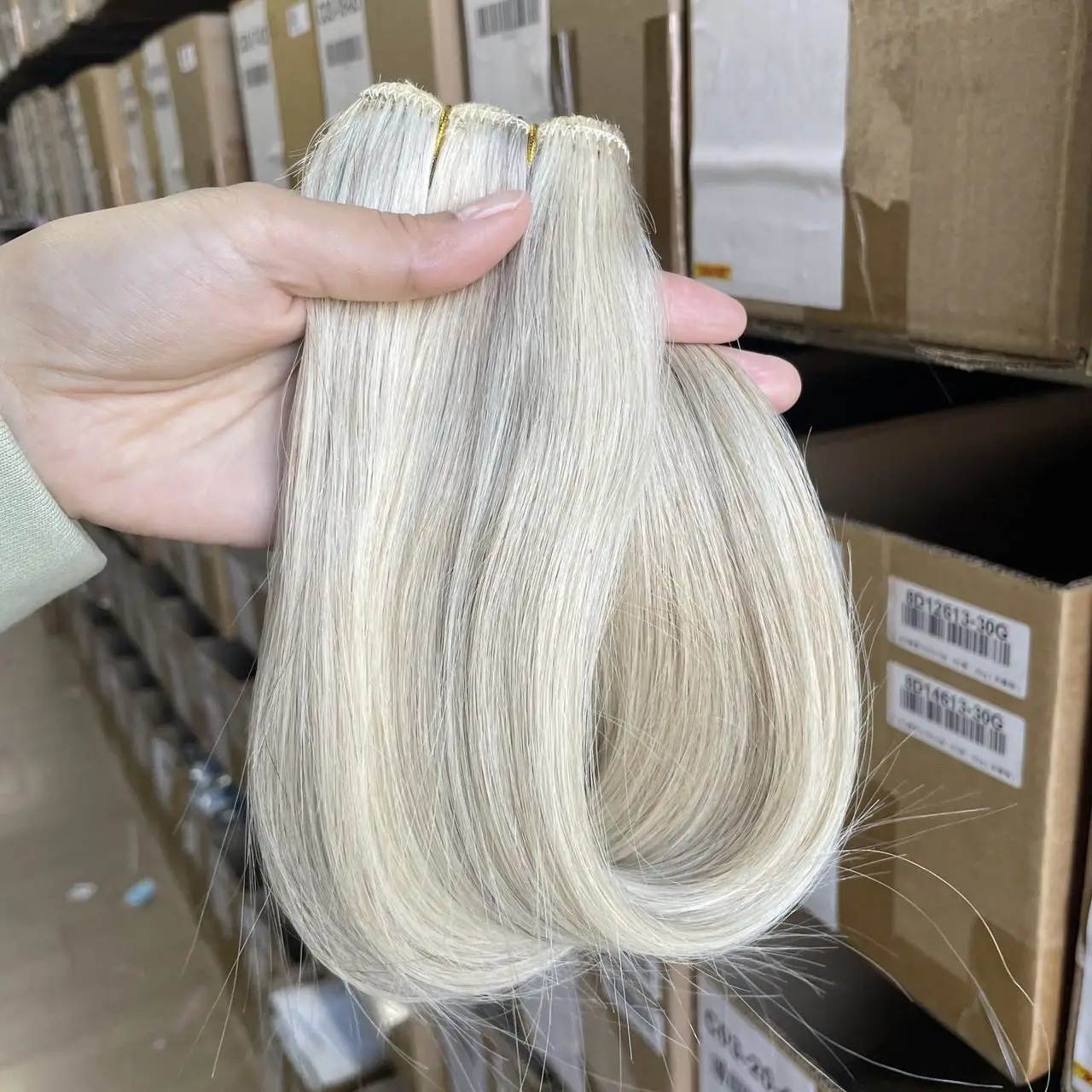 Highlight Double Weft Human Hair Straight 50g/pc 12"-24" Ash Blonde 18# & Light Blonde 613# Real Natural Human Hair Bundles - Image 7