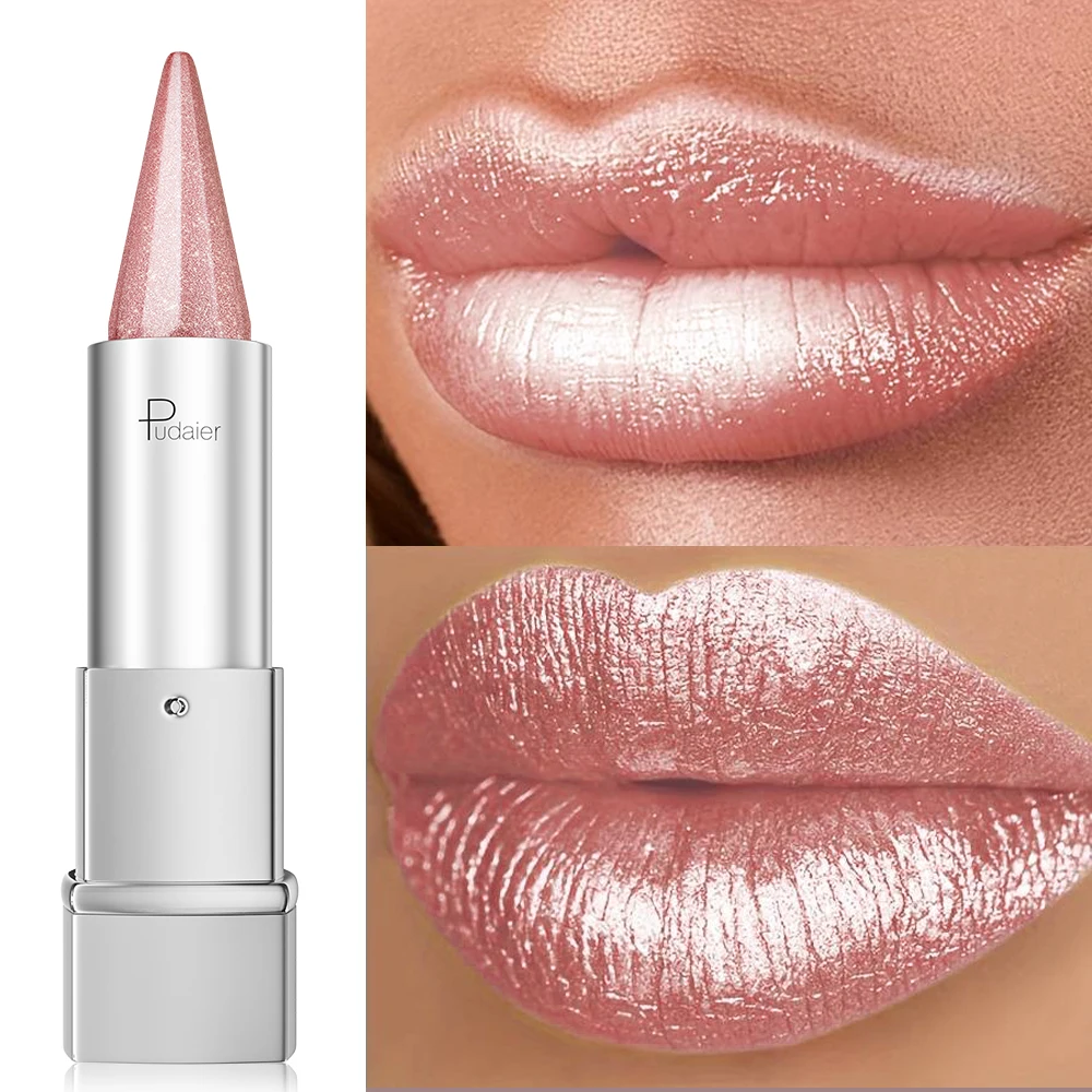 Glitter Pearlescent Lipstick, Point Tip Lip Contour Pencil Effect, Define + Fill, Waterproof, Smudge-Proof, High Pigment - Image 4