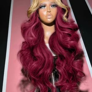 Ombre Highlight Blonde With Red Colored 13×4 Lace Front Wigs Human Hair Brazilian 30 Inch Body Wave Human Hair Wigs For Women