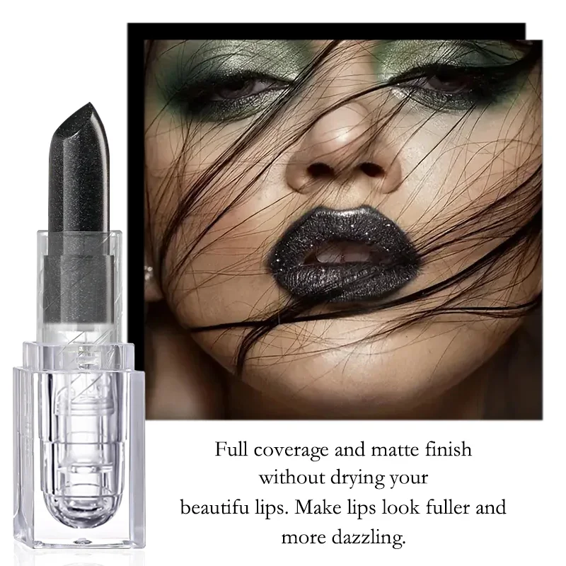 Waterproof Glitter Lipstick Sexy Black Lip Gloss Shiny Lip Tint Cosmetics Halloween Lips Makeup - Image 4