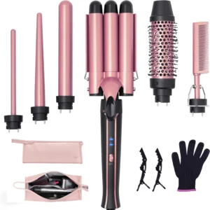 Curling Iron Set 6-in-1 Hair Curler with 3 Barrel Hair Crimper, Hair Straightener – Waver Heating Styling Tools for Women