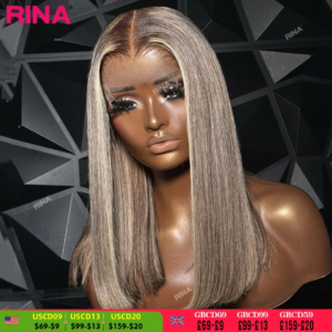 Dark Root Blonde Highlight With Brown Roots 100% Human Hair Wig Short Bob 180% Density Straight Pre Plucked For Women Wig