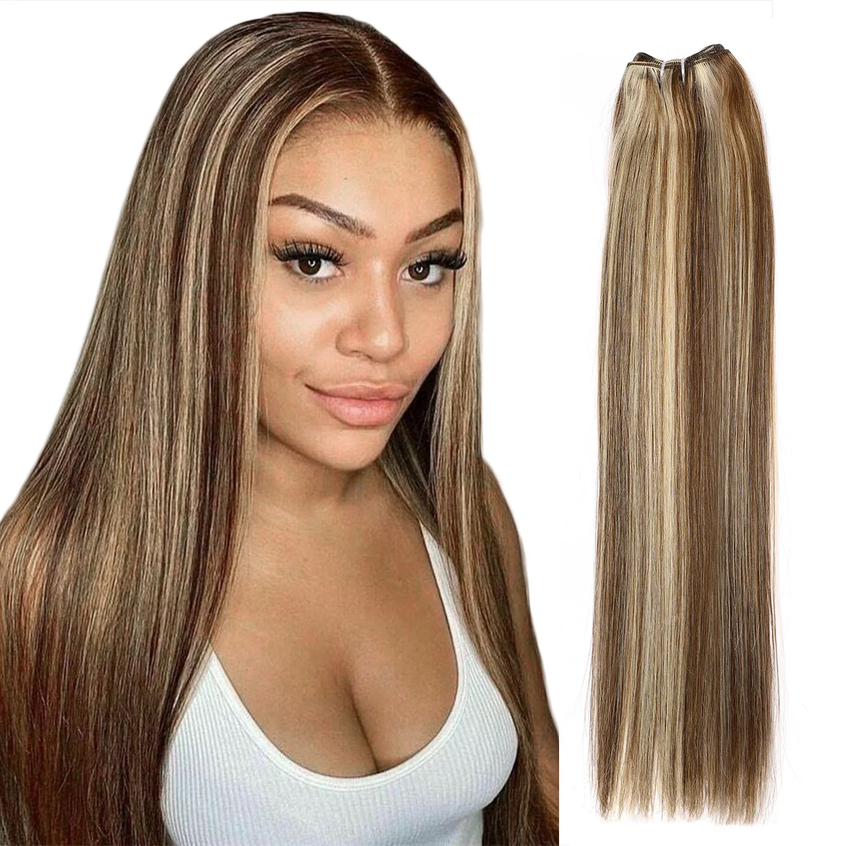 Real Beauty Platinum Blond Human Hair Bundle Brazilian Straight Hair Weave Bundles High Ratio Remy Hair Extensions Brown#4 75cm - Image 8