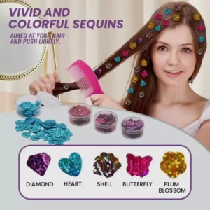 Hair Gem Beading Machine Kit Hair Styling Tool Toys with Reusable Shining Diamonds Pretend Play Dress Up Hair Jewels for Girls