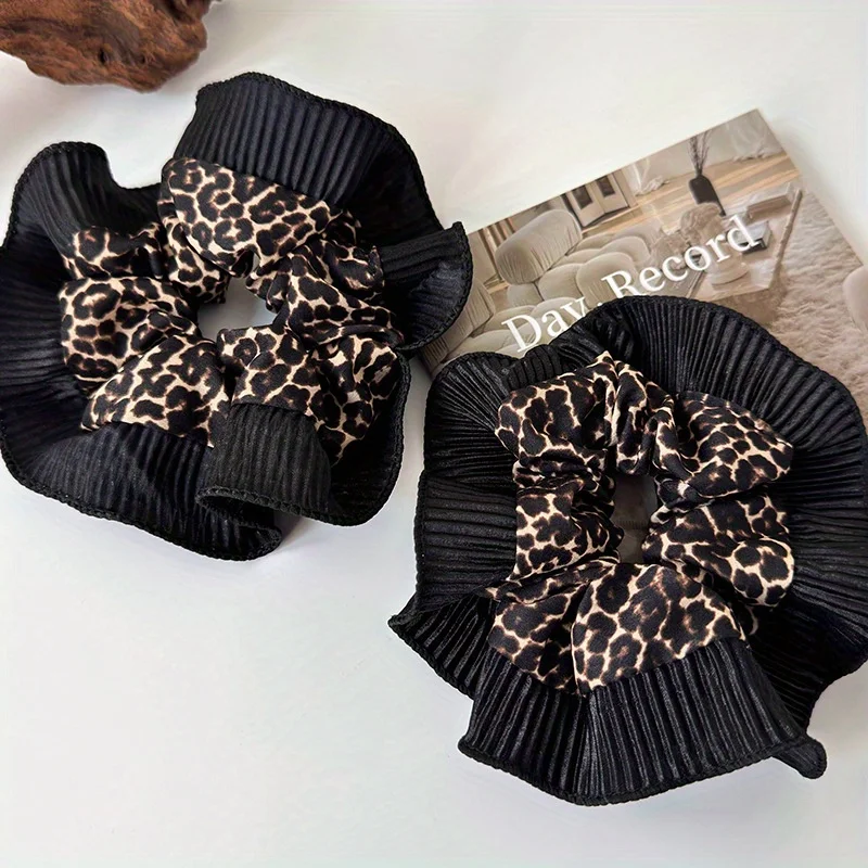 Women's New Vintage Leopard Print Lace Hair Rings Fashionable Niche Design Elegant Hair Ties with High - end Feeling - Image 4