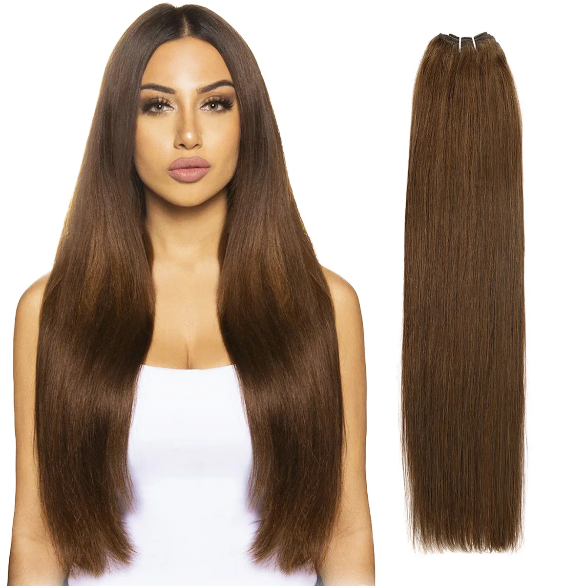 Real Beauty Platinum Blond Human Hair Bundle Brazilian Straight Hair Weave Bundles High Ratio Remy Hair Extensions Brown#4 75cm - Image 18