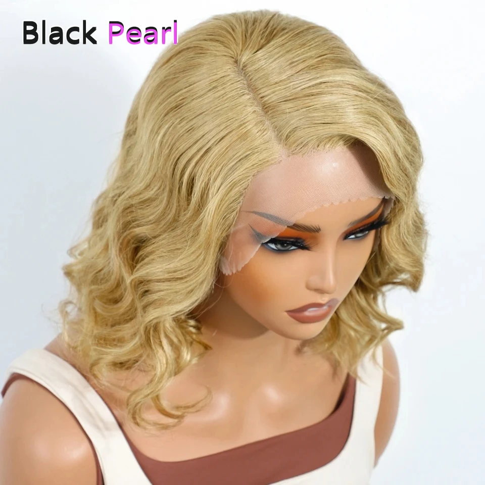 Blonde Hair Bob Wig Human Hair Real Loose Body Wave Part Lace Frontal Wig Ombre Highlight Short Bob Wigs Human Hair Pre Plucked - Image 2