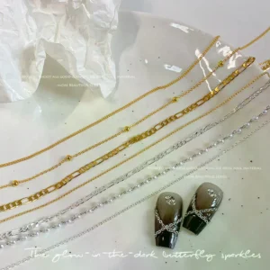 Nail Chains Gold Silver Nail Stone Beads 60cm Decor 3D Alloy Punk Style Nail Decoration Nail Jewelry Nail Charm Accessories