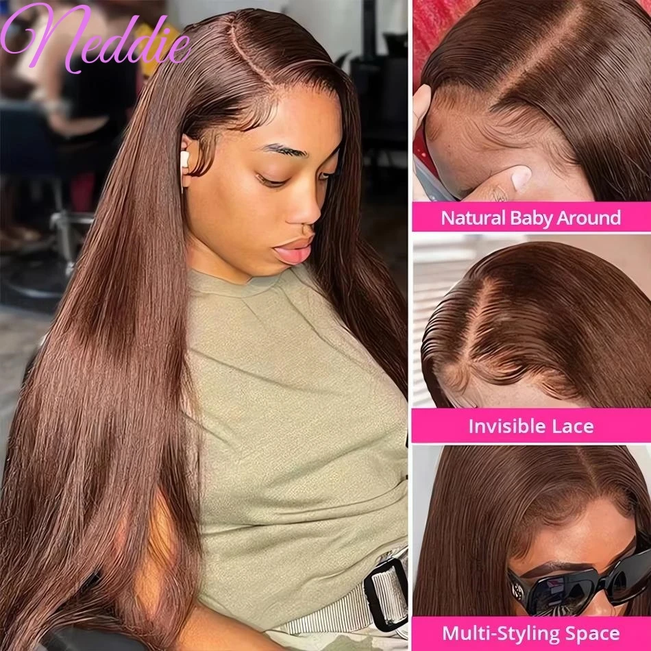 13X6 Chocolate Brown Lace Front Wigs 13X4 Bone Straight Human Hair 30 32 Inch Lace Frontal Colored Wig 100% Brazilian For Women - Image 2