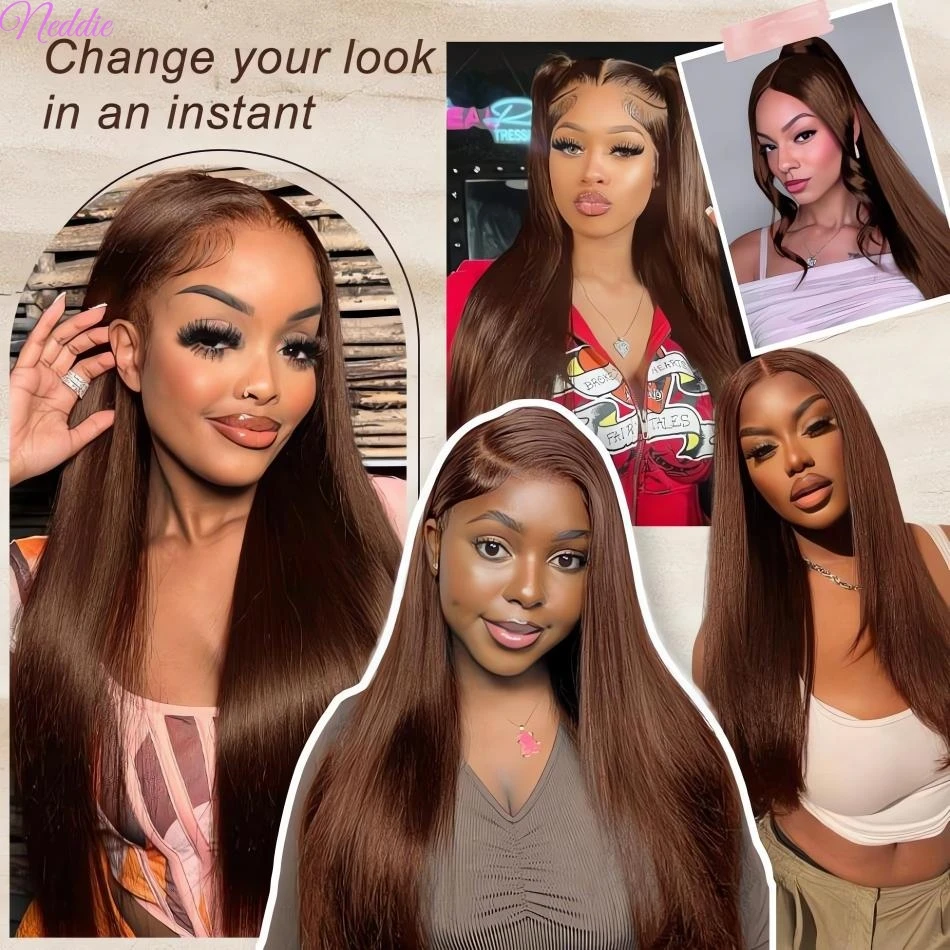 13X6 Chocolate Brown Lace Front Wigs 13X4 Bone Straight Human Hair 30 32 Inch Lace Frontal Colored Wig 100% Brazilian For Women - Image 5