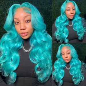 13×6 Teal Ocean Blue Lace Front Wig Human Hair Body Wave 613 Blonde Lace Frontal Wig Preplucked Mint Green Color Human Hair Wigs