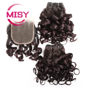 Curly Hair Bundles Brazilian Human Hair Weave 6 Bundles With Lace Closure Colored 1B/27/30/33/99J Short Hair Extension For Women