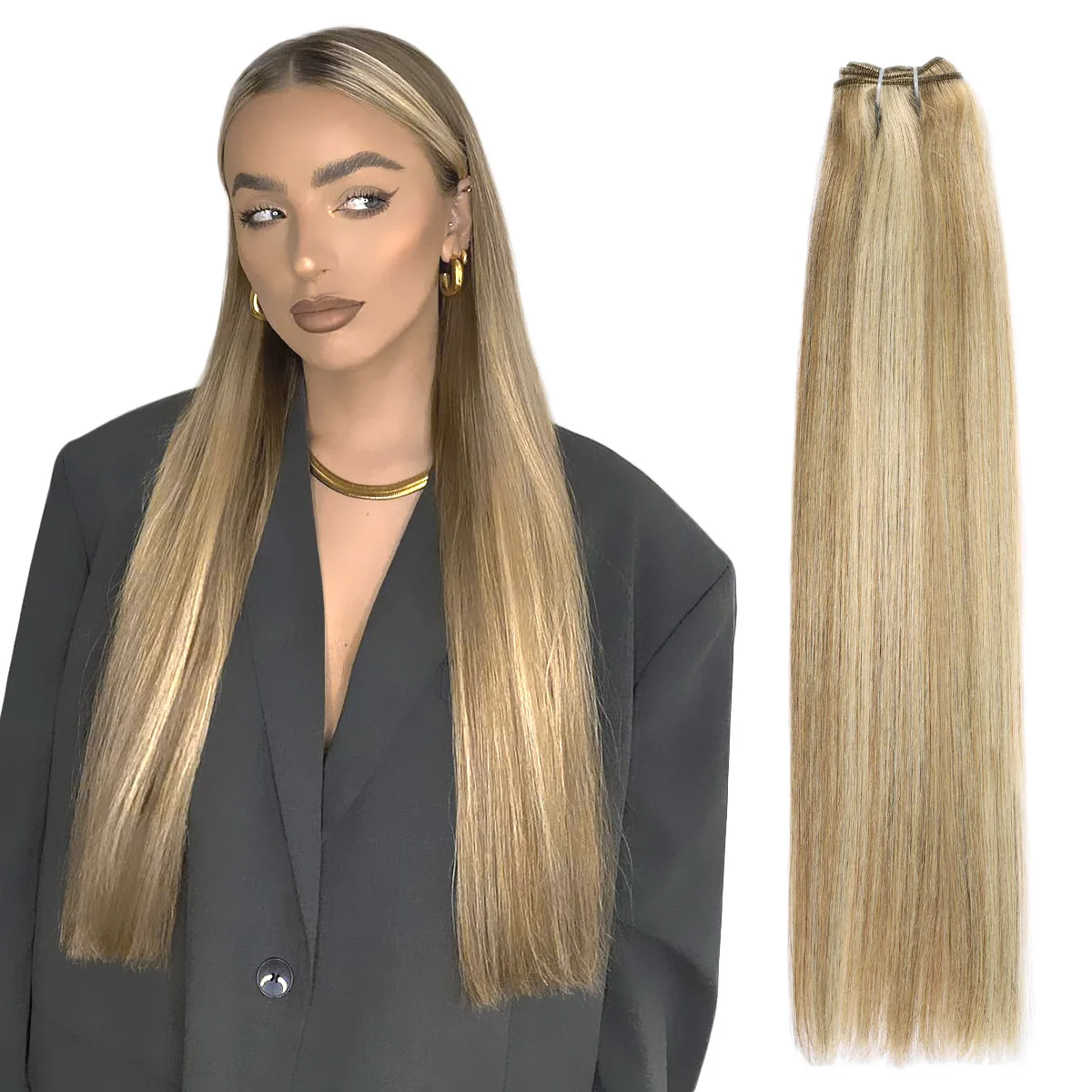 Real Beauty Platinum Blond Human Hair Bundle Brazilian Straight Hair Weave Bundles High Ratio Remy Hair Extensions Brown#4 75cm - Image 14