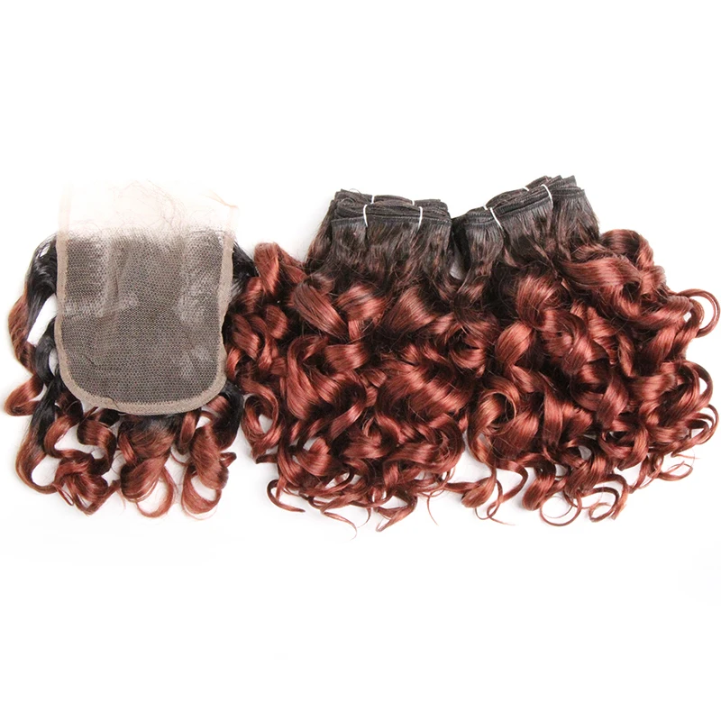 Curly Hair Bundles Brazilian Human Hair Weave 6 Bundles With Lace Closure Colored 1B/27/30/33/99J Short Hair Extension For Women - Image 7