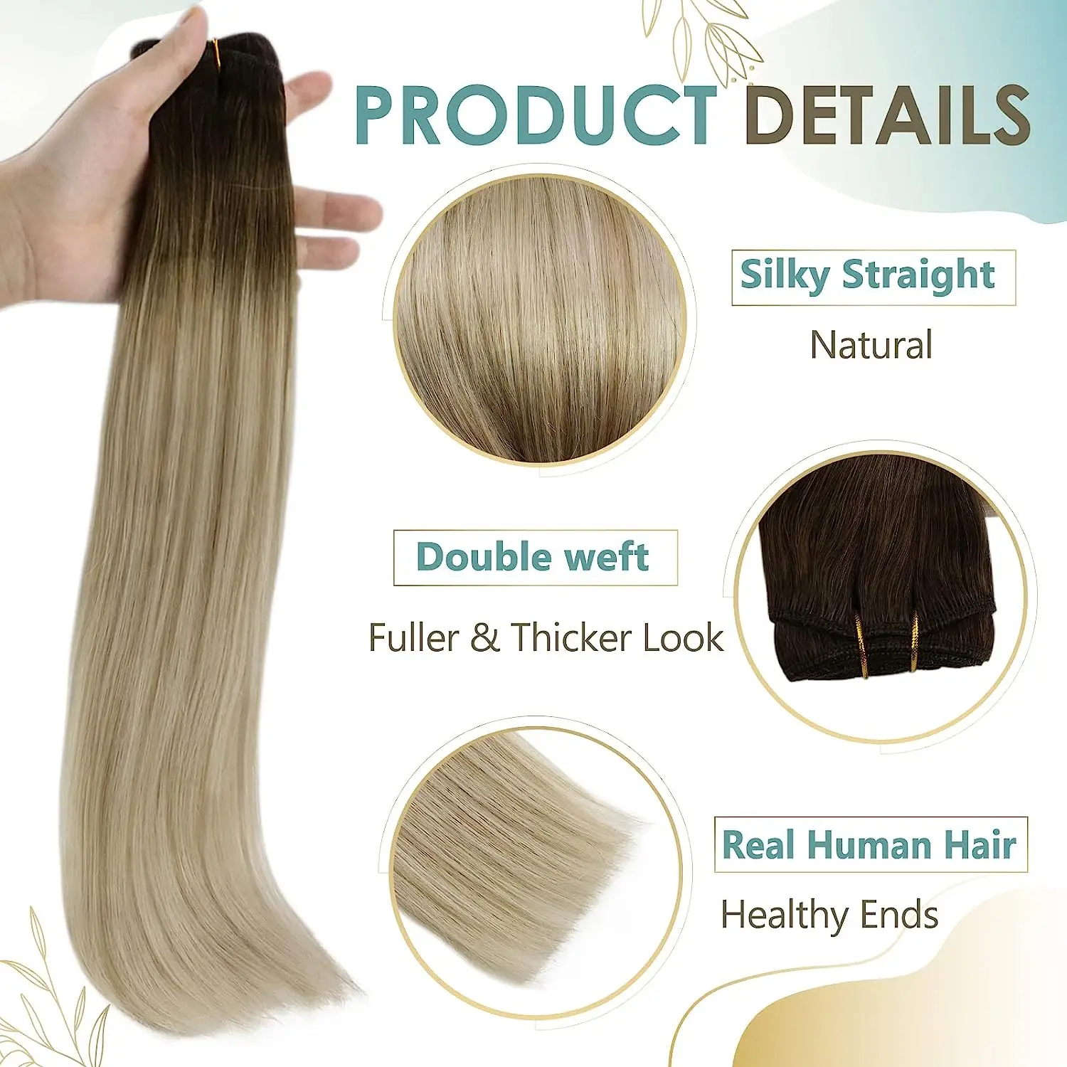 Full Shine Hair Bundles 100% Human Hair Weft Extensions Ombre Blonde Color100g Sew In Silky Straight Remy Skin Double Weft - Image 4