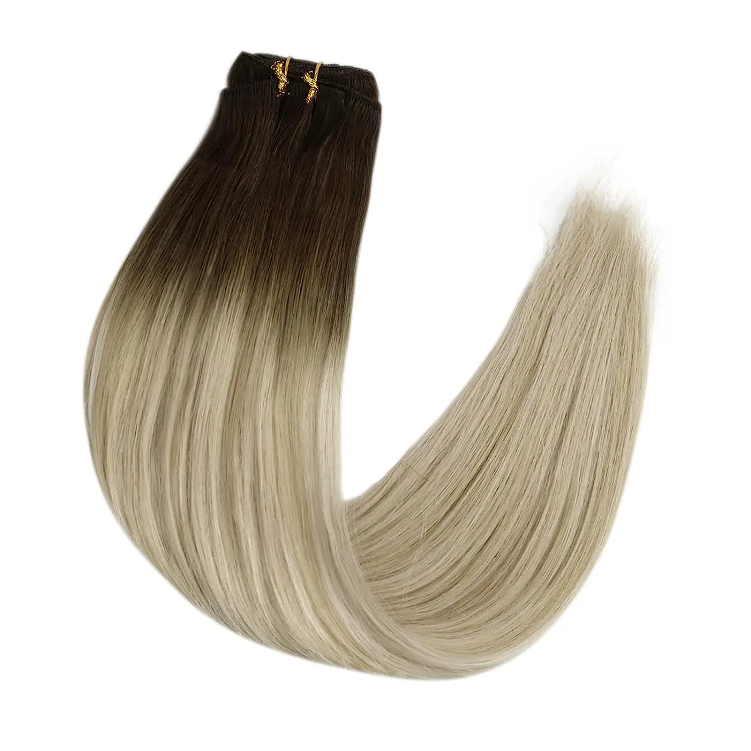 Full Shine Hair Bundles 100% Human Hair Weft Extensions Ombre Blonde Color100g Sew In Silky Straight Remy Skin Double Weft - Image 6