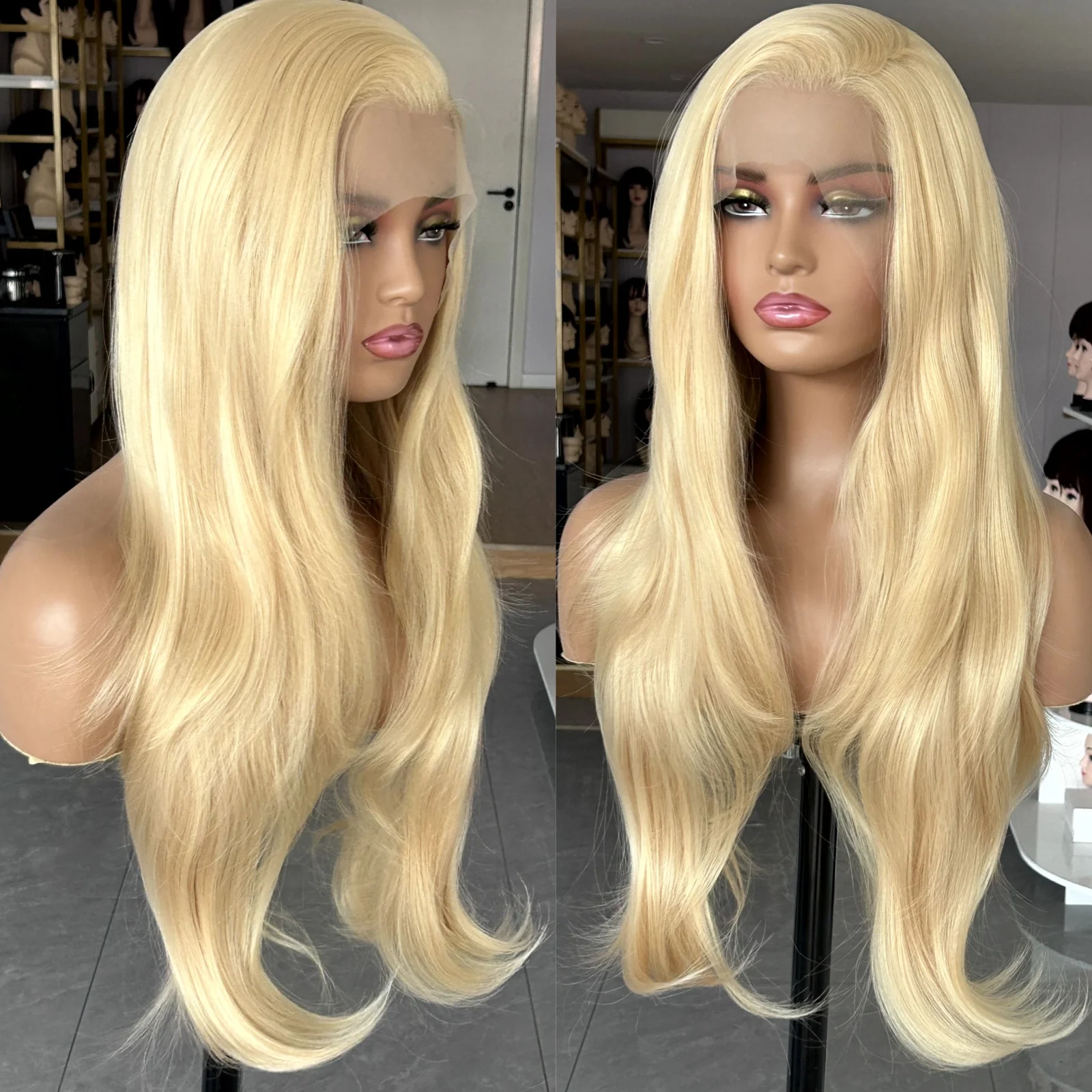 Long Blonde Wig Natural Wavy Synthetic Lace Front Wig Layered Platinum Colored Hair 13X4 Frontal Honey Blonde Wigs for Women - Image 2