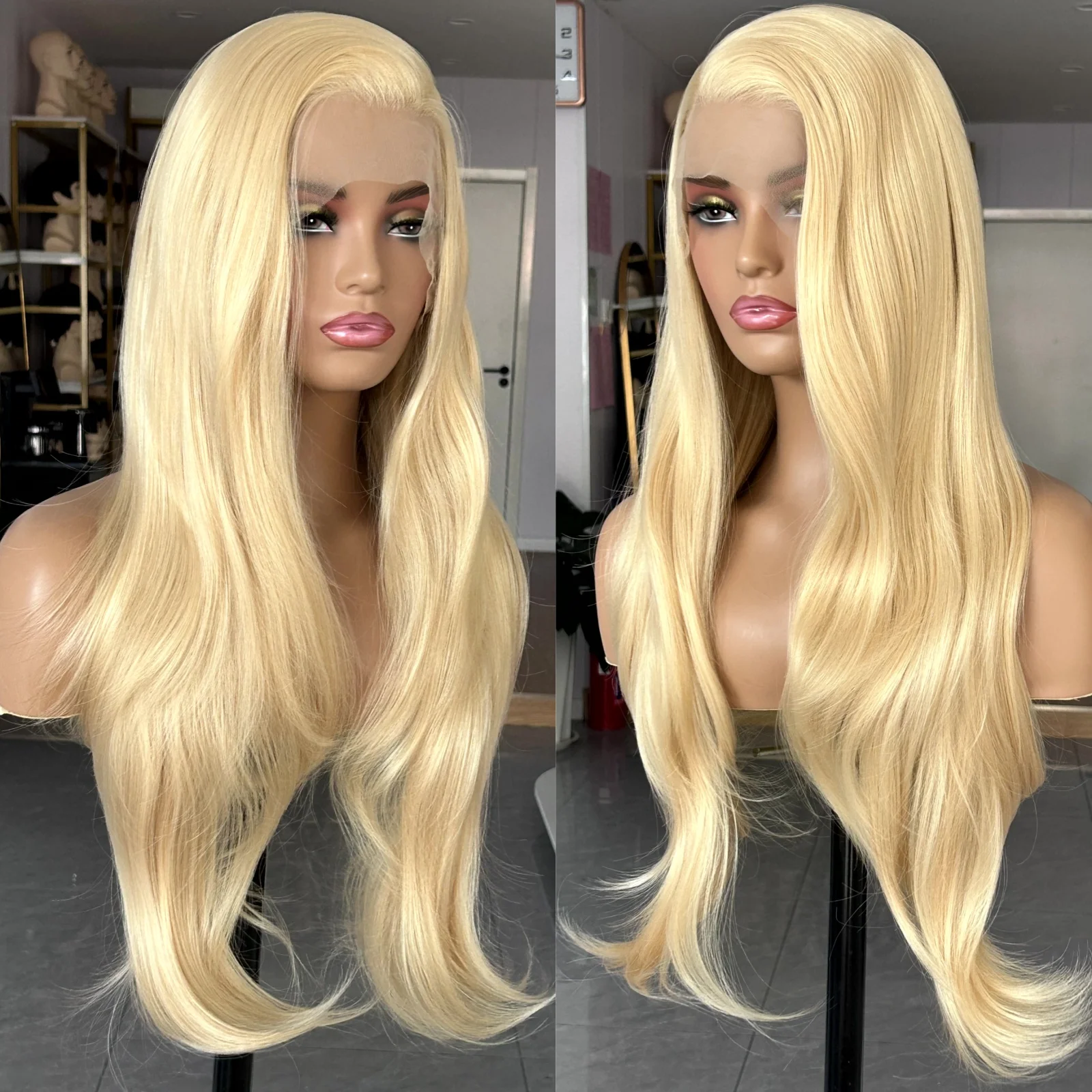 Long Blonde Wig Natural Wavy Synthetic Lace Front Wig Layered Platinum Colored Hair 13X4 Frontal Honey Blonde Wigs for Women - Image 4