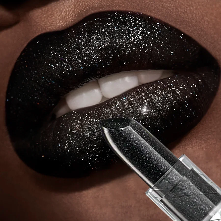 Waterproof Glitter Lipstick Sexy Black Lip Gloss Shiny Lip Tint Cosmetics Halloween Lips Makeup - Image 2