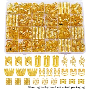 220Pcs Hair Beads Hair Cuffs Braiding Hair Rings Alloy Hair Charms For Loc Braids Hair Adjustable Metal Braid Hair Accessories