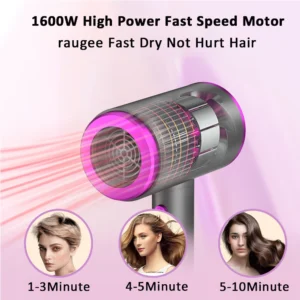 Hair Dryer 1600W Quick Dry Hot and Cold Air Functionality Thermostatic Styling Tool for Smooth Hair Negative Lons Home Travel