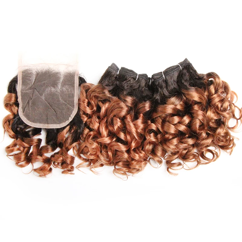 Curly Hair Bundles Brazilian Human Hair Weave 6 Bundles With Lace Closure Colored 1B/27/30/33/99J Short Hair Extension For Women - Image 10