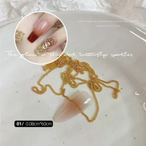 Nail Chains Gold Silver Nail Stone Beads 60cm Decor 3D Alloy Punk Style Nail Decoration Nail Jewelry Nail Charm Accessories